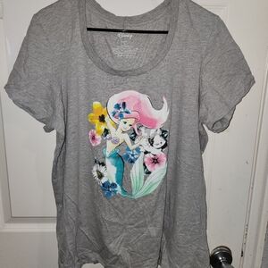 Disney Women's Gray Tee with Pink, Aqua & Yellow Ariel Graphic